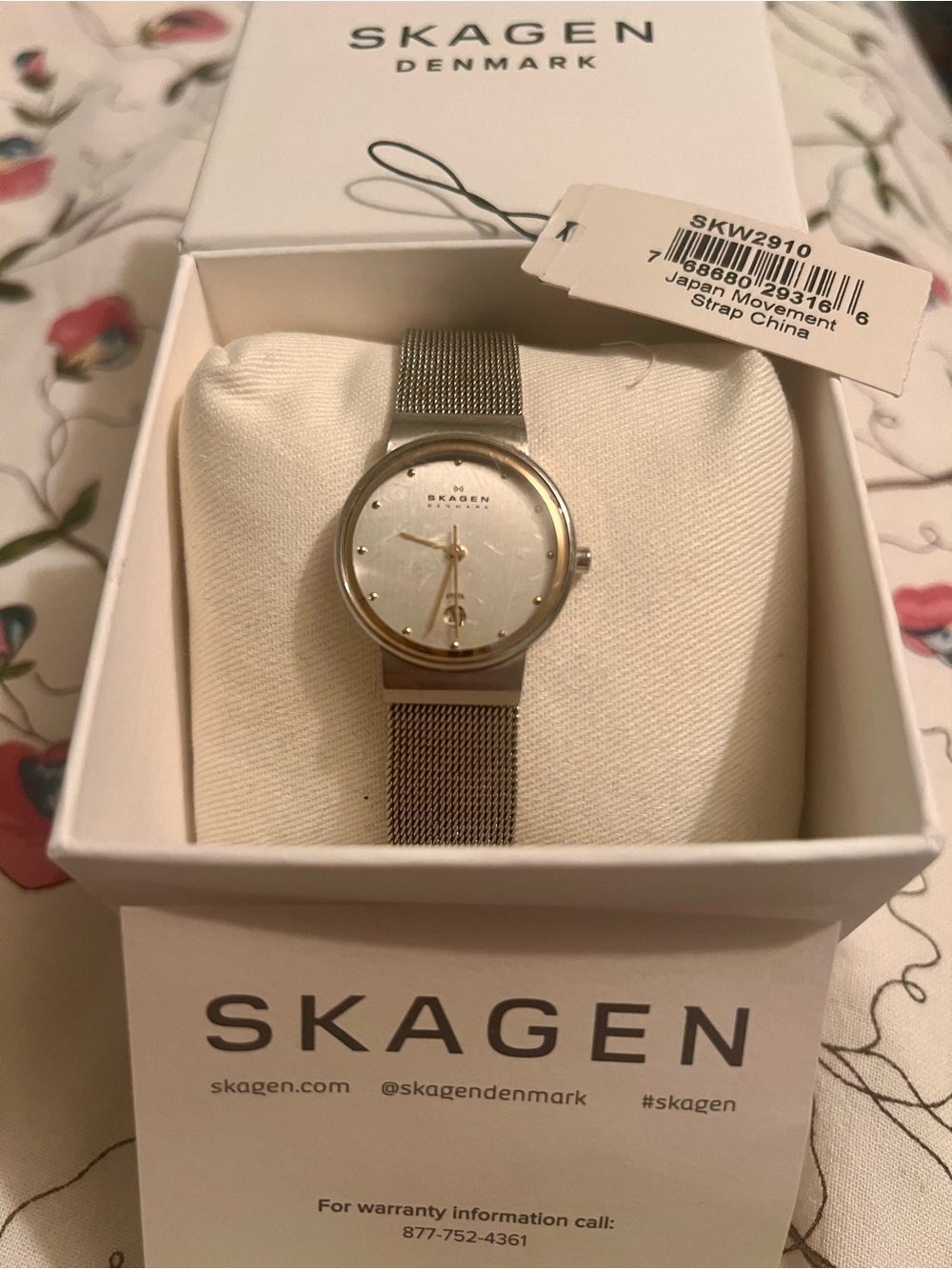 Skagen Silver and Gold-Tone, Silver Mesh Strap Ladies Watch with date